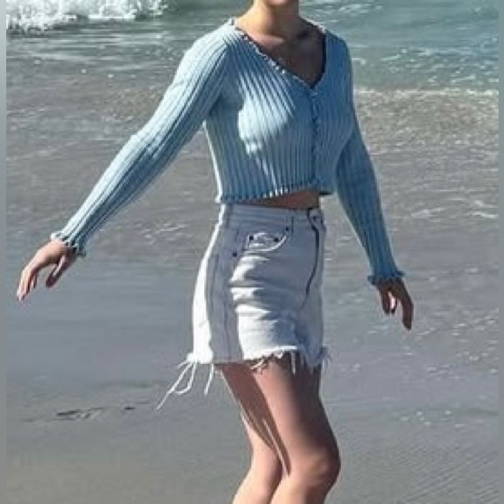 Light Blue Ribbed Cardigan - Picture 2 of 3